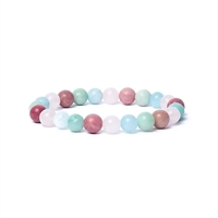 Armbånd med akvamarin, rosenkvarts, amazonit & thulit – AA-kvalitet