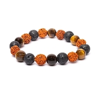 Armbånd med Rudraksha, tigerøje & lavasten