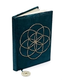 Notesbog i fløjlspetrol med Seed of Life - 20 x 15 cm 