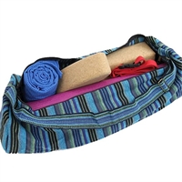 Yoga taske i bomuld med lyseblå strib 67 x 24 - blå strib
