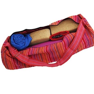 Yoga taske i bomuld med lyserød strib 67 x 24 - pink strib