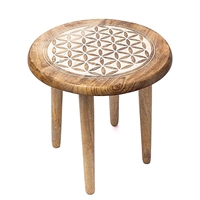 Sidebord hvidt Flower of Life-print i mangotræ