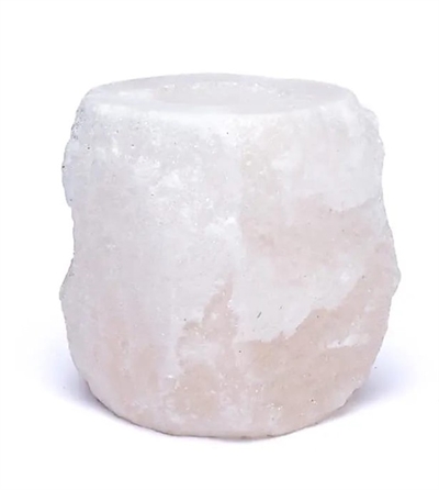 Himalaya salt fyrfadslysholder i hvid mål ca. 10 cm 