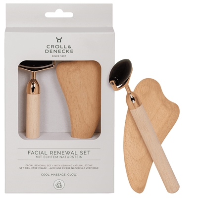 Gaveæske med ansigtsmassage-sæt – (gua sha + rulle) - fra Croll & Denecke