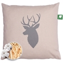 Fyrrepude sandfarvet med motiv af hjortehoved i grå - 30 x 30 cm