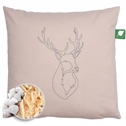 Fyrrepude sandfarvet med motiv af hjortehoved i grå - 30 x 30 cm