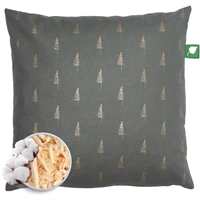 Fyrrepude grøn med motiv af fyrrekogler i guld - 30 x 30 cm