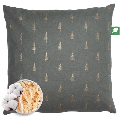 Fyrrepude grøn med motiv af små guld træer - 30 x 30 cm