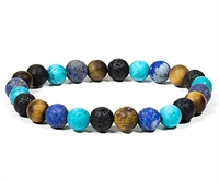 Armbånd med  lavet af naturlig tigerøje, lapis lazuli, lavasten og syntetisk turkis (farvet magnesit)