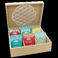 Te æske inddelt i rum til tebreve - Flower of Life tea box