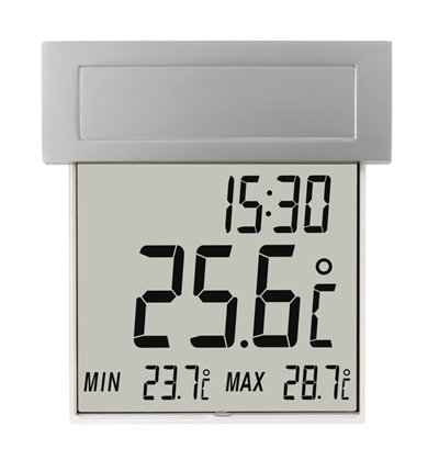 Udendørs vinduestermometer med ur og solceller - Model UT 101 