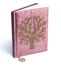 Notesbog i  fløjlsrosa med Livets Træ - 20 x 15 cm 