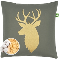 Fyrrepude grøn med motiv af hjortehoved i guld - 30 x 30 cm