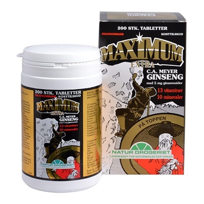 Maximum ekstra - multivitamin- og mineralpræparat med ginseng - 200 tabl.