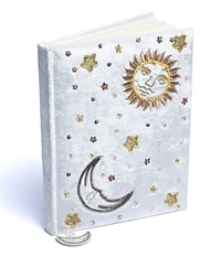 Notesbog i fløjlshvid med sol og måne - 20 x 15 cm 