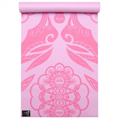 Yogamåtte i pink med etnisk mønster 183 cm x 61 cm  + 4  mm i tykkelsen 