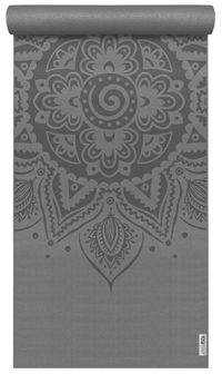 Yogamåtte med spiral mandala mønster 183 cm x 61 cm x 4 mm - grå