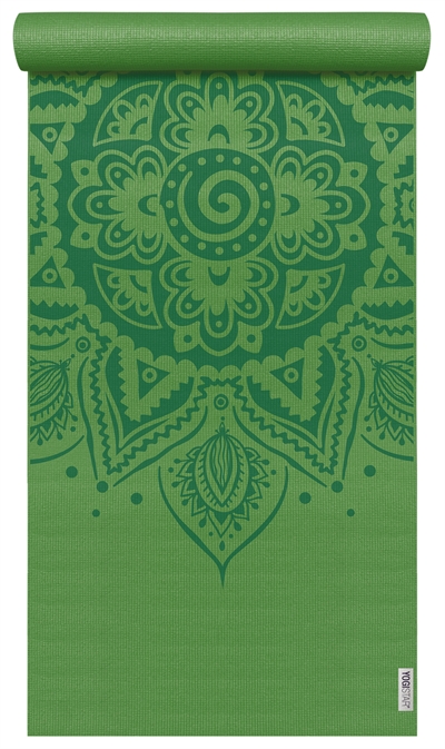 Yogamåtte med spiral mandala mønster 183 cm x 61 cm x 4 mm - grøn
